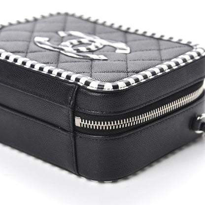 Chanel Caviar Quilted Striped Small CC Filigree Vanity Case Black White 7 of 10