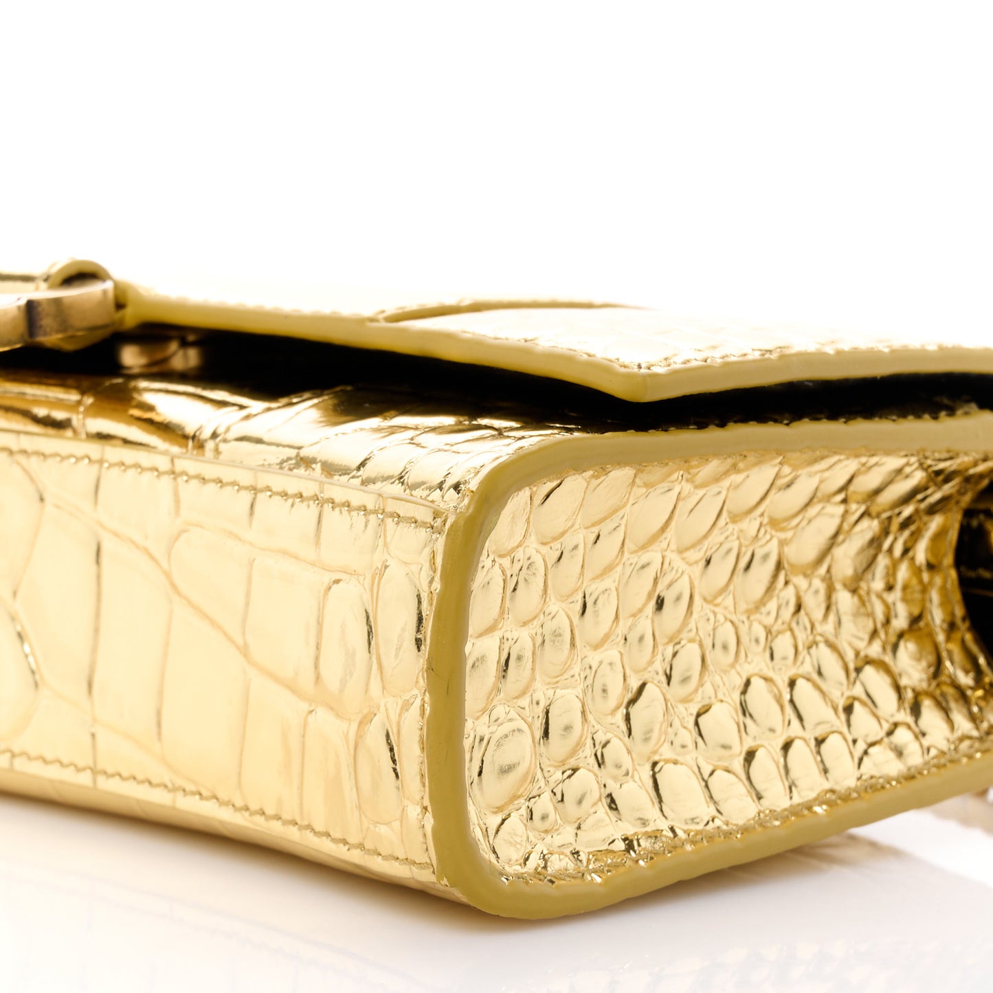 Metallic Calfskin Crocodile Embossed Hourglass Chain Bag Gold