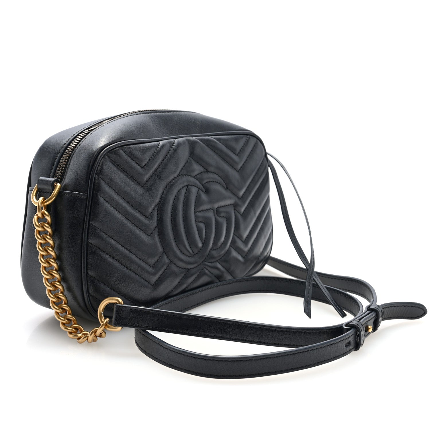 Gucci Calfskin Matelasse Small GG Marmont Chain Shoulder Bag Black 3 of 11