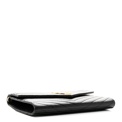 Saint Laurent Grain De Poudre Matelasse Chevron Monogram Envelope Clutch Black 4 of 10