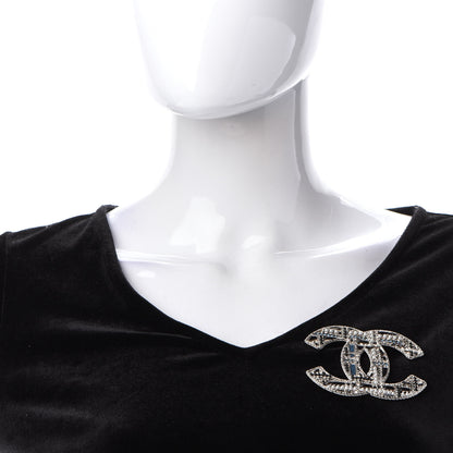 Chanel Crystal Pearl CC Tweed Brooch Silver Black 2 of 5