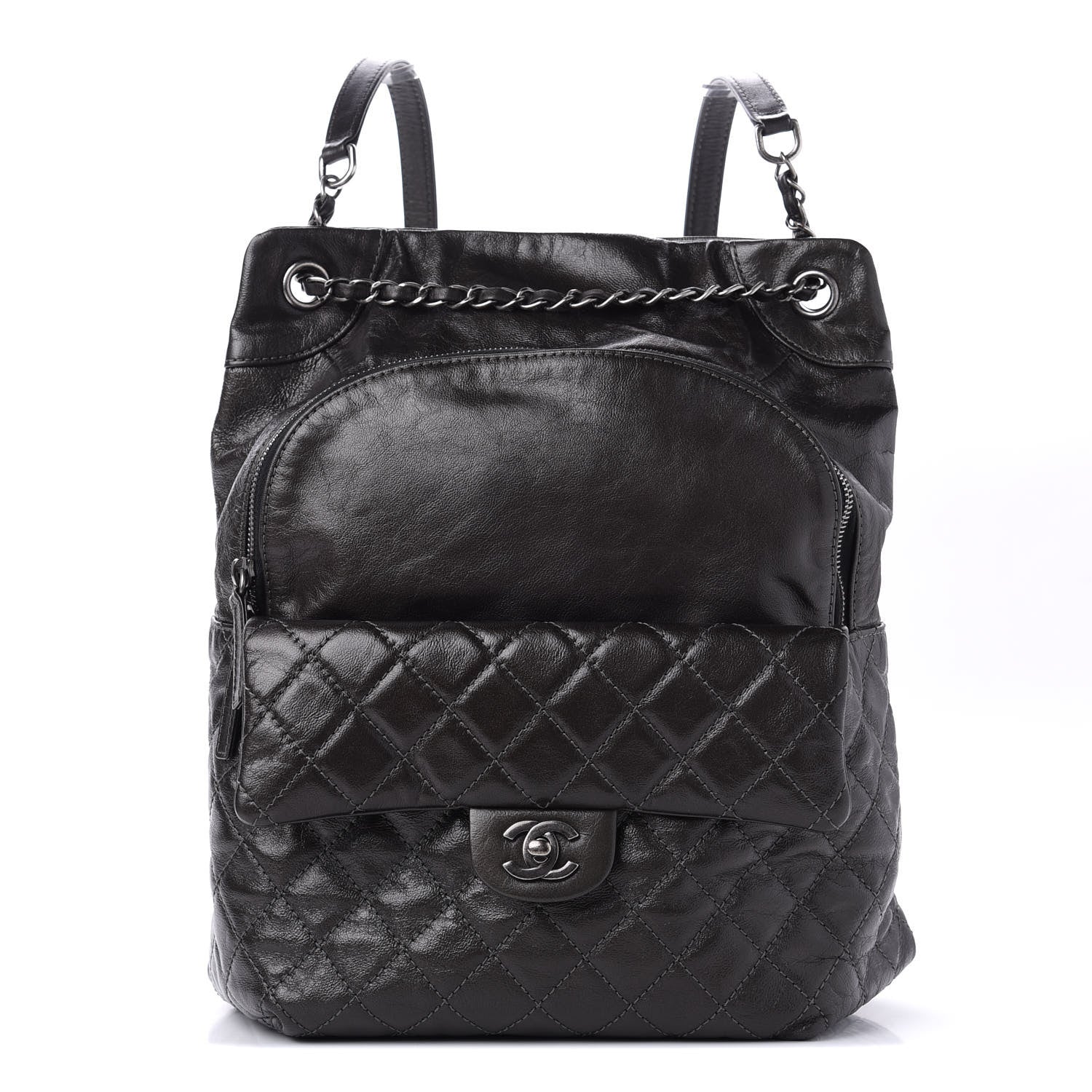 Chanel Metallic Lambskin Quilted Drawstring Backpack Black 1 of 13