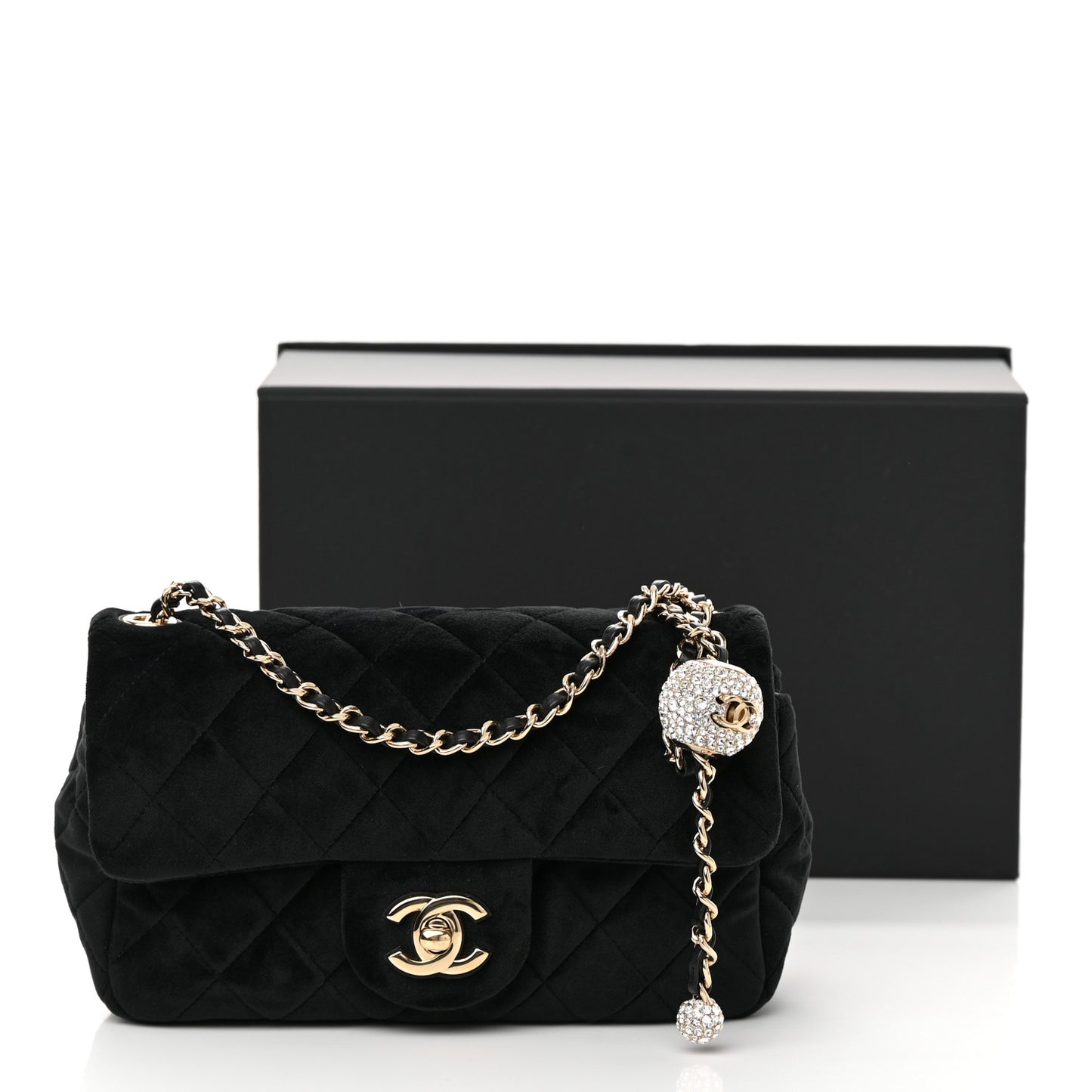 Velvet Quilted Mini Rectangular Pearl Crush Flap Black