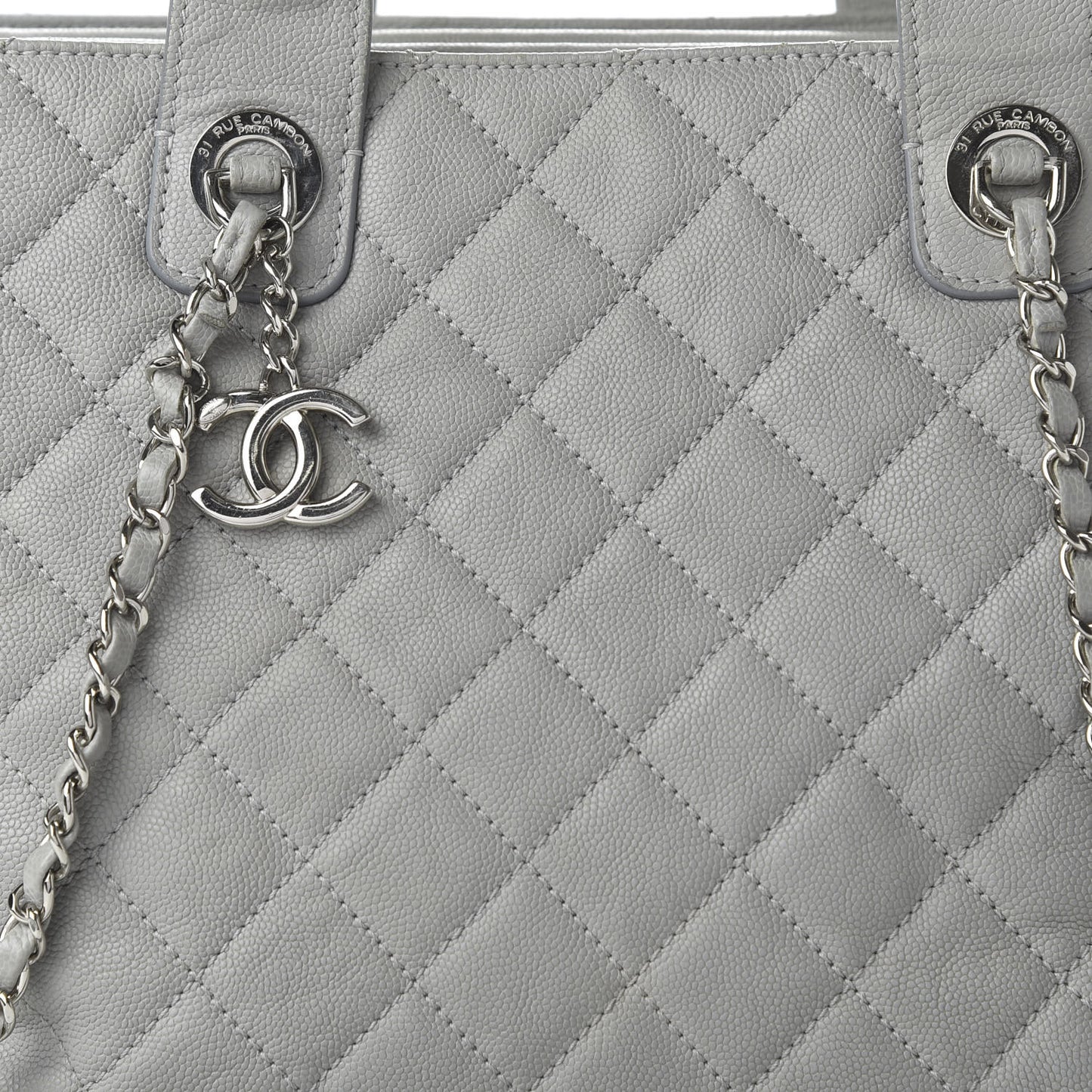 Caviar Quilted Large Urban Companion Top Handle Shopping Tote Grey