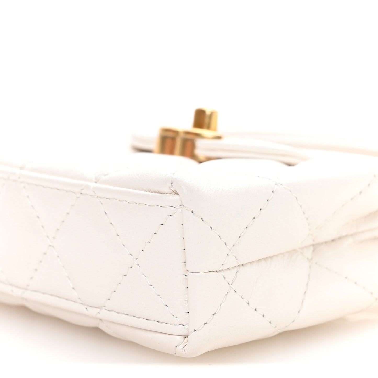 Shiny Aged Calfskin Quilted Mini Nano Kelly Shopper White