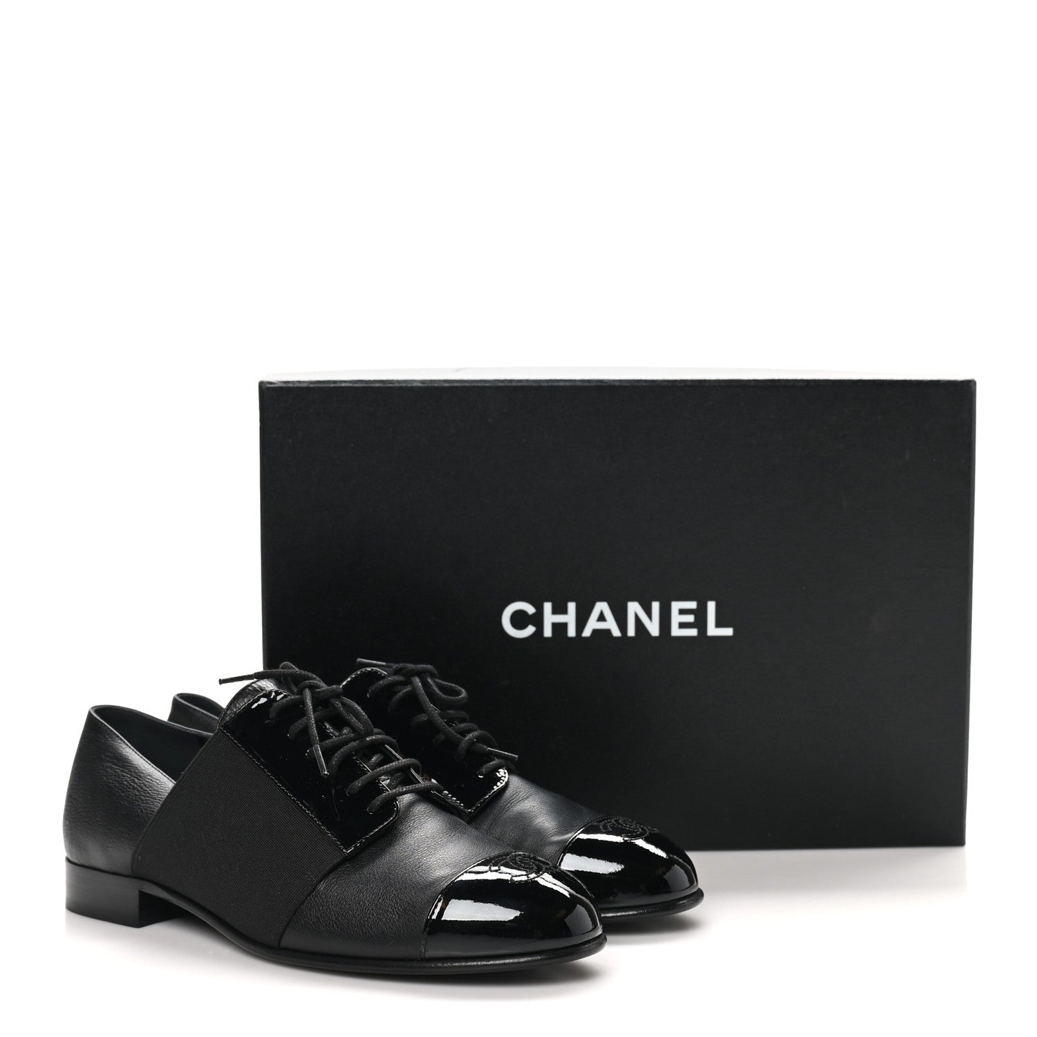 Chanel Goatskin Patent Womens CC Cap Toe Lace Up Oxfords 36.5 Black 10 of 10