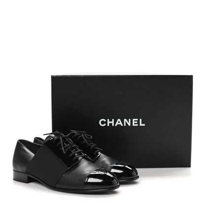 Chanel Goatskin Patent Womens CC Cap Toe Lace Up Oxfords 36.5 Black 10 of 10