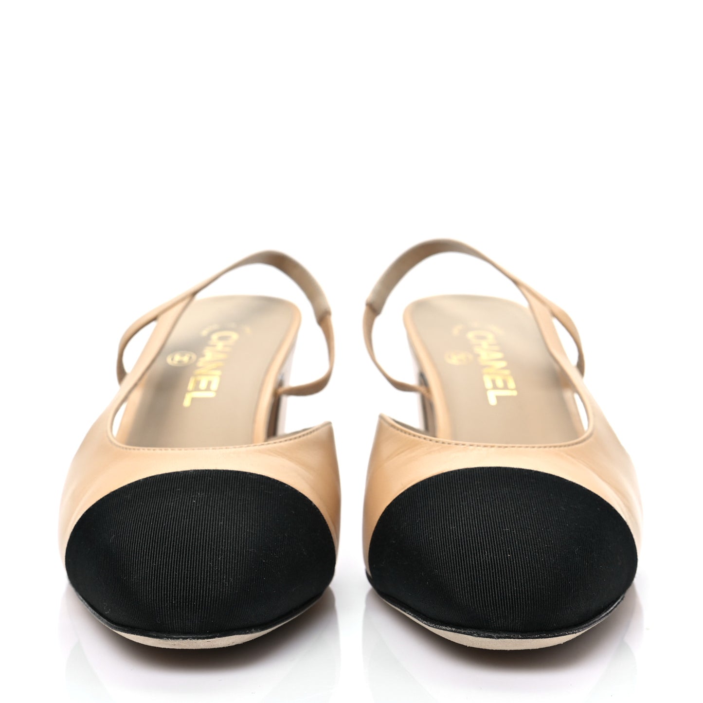 Goatskin Grosgrain Cap Toe CC Slingback Pumps 40 Beige Black