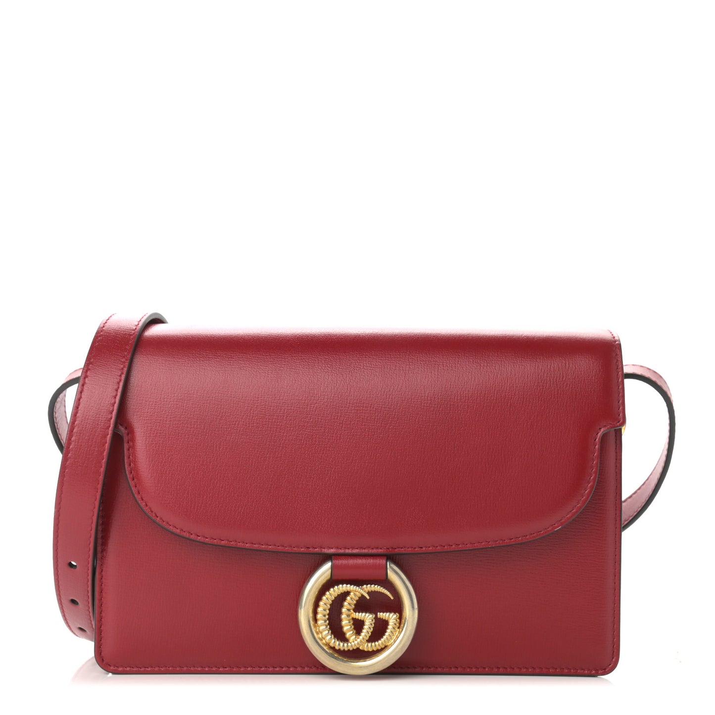 Textured Calfskin Small Torchon GG Ring Shoulder Bag New Cherry Red