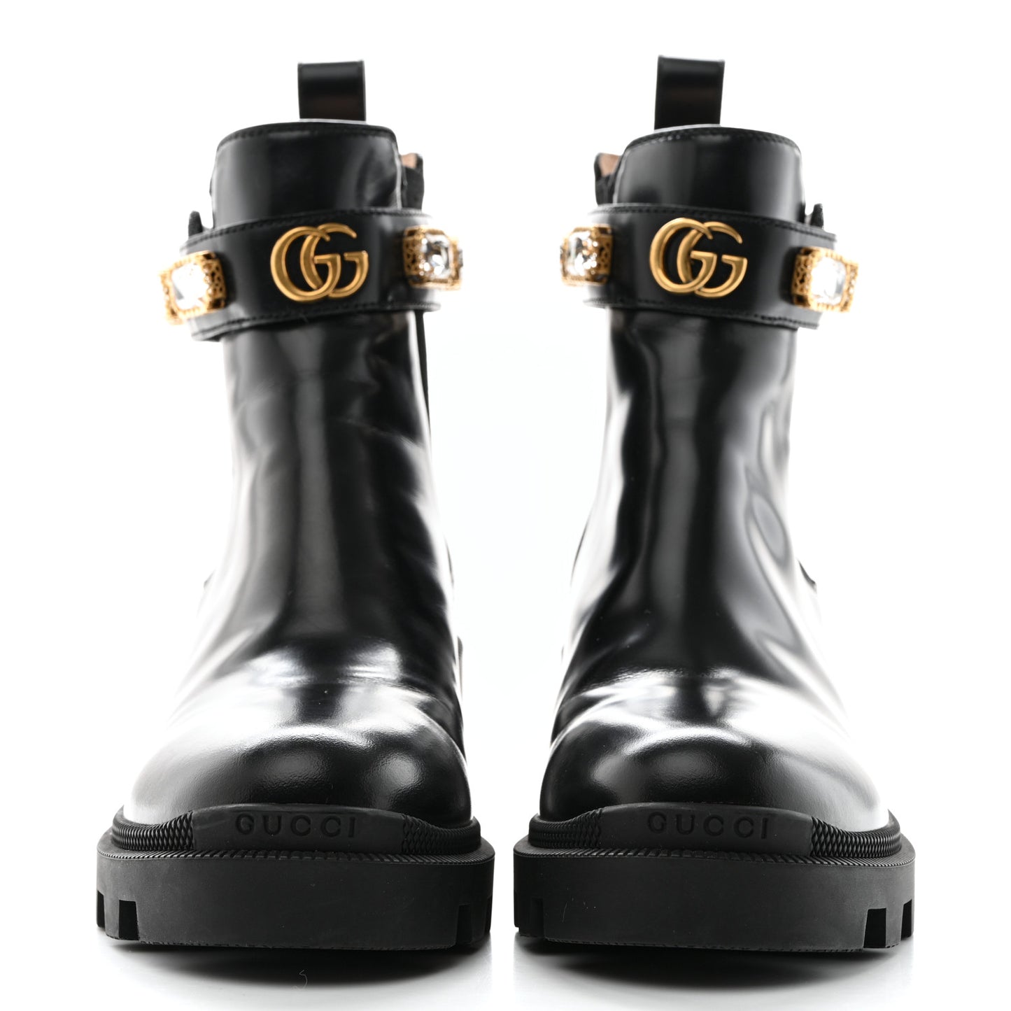 Calfskin Crystal GG Trip Chelsea Ankle Boots 35.5 Black