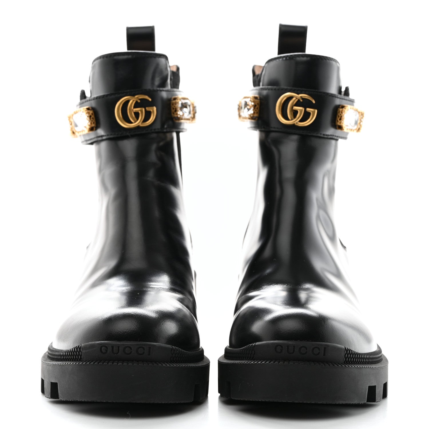 Gucci Calfskin Crystal GG Trip Chelsea Ankle Boots 35.5 Black 2 of 8