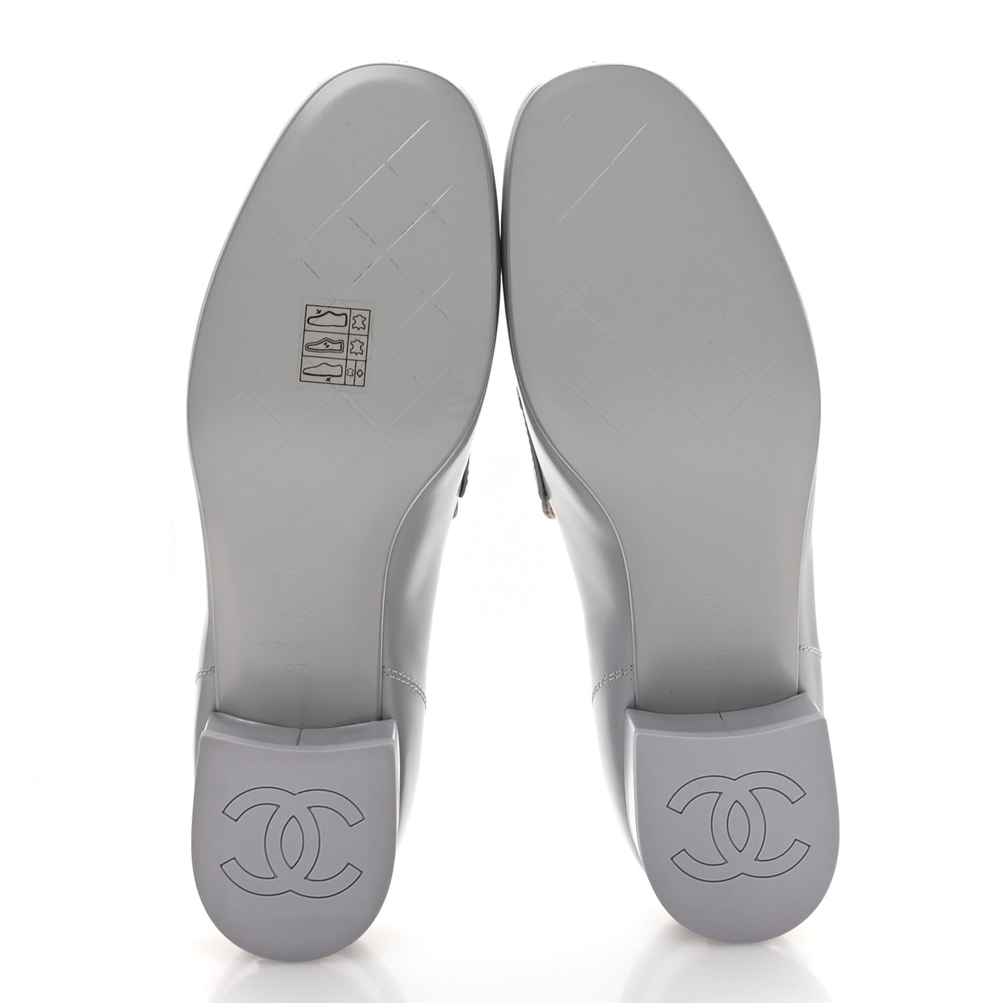 Shiny Calfskin Logo Loafers 37 Light Grey