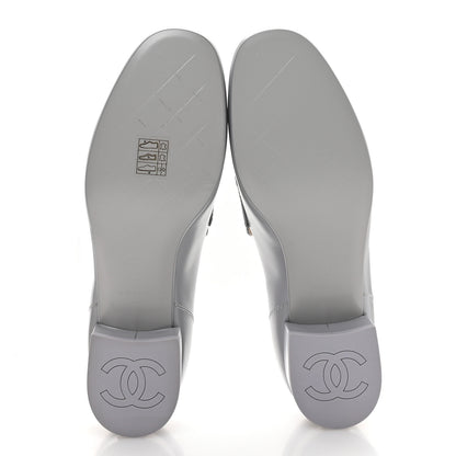 Chanel Shiny Calfskin Logo Loafers 37 Light Grey 6 of 10