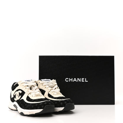 Chanel Printed Suede Calfskin CC Sneakers 35 Black White 10 of 10
