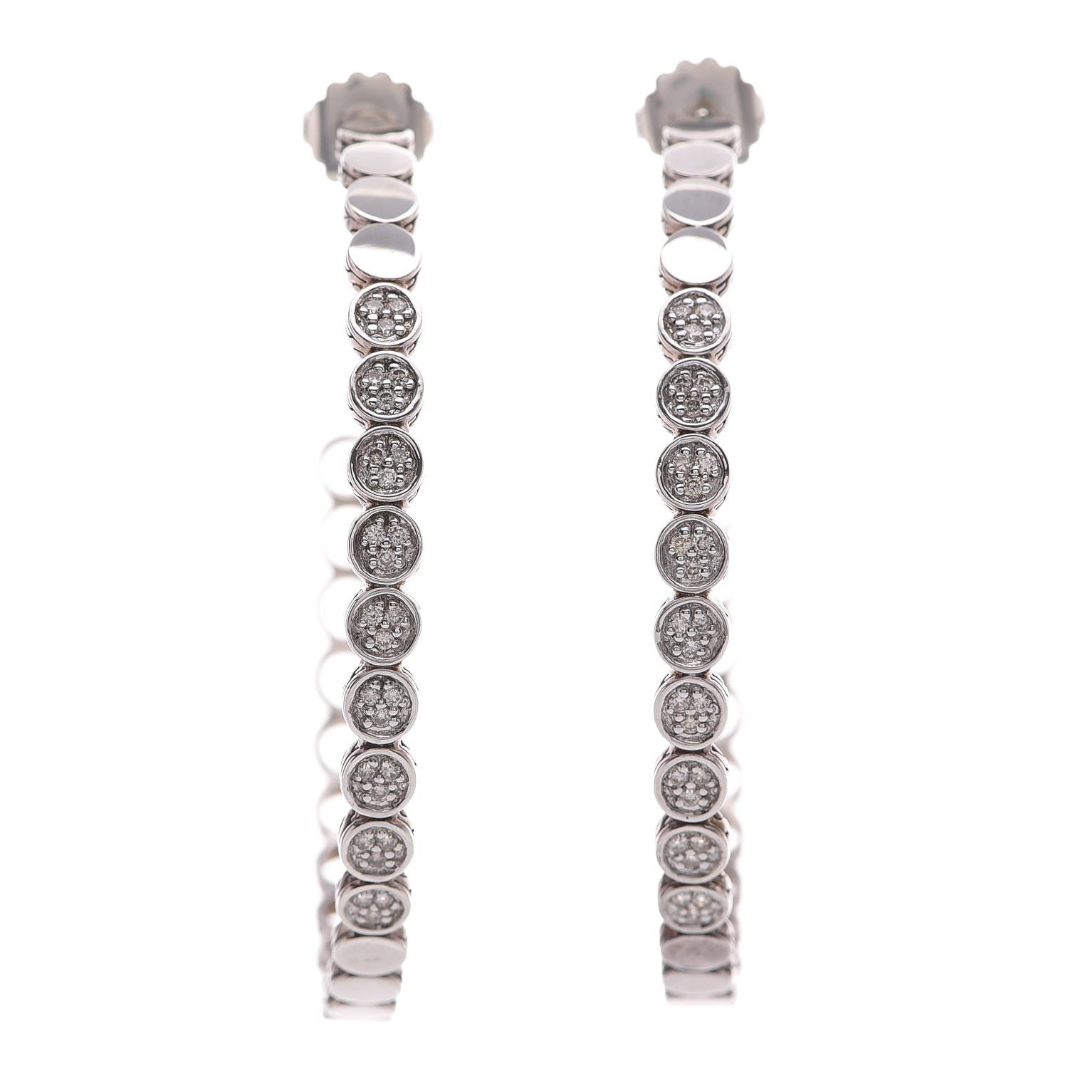 John Hardy Sterling Silver Diamond 71mm Dot Hoop Earrings 1 of 6