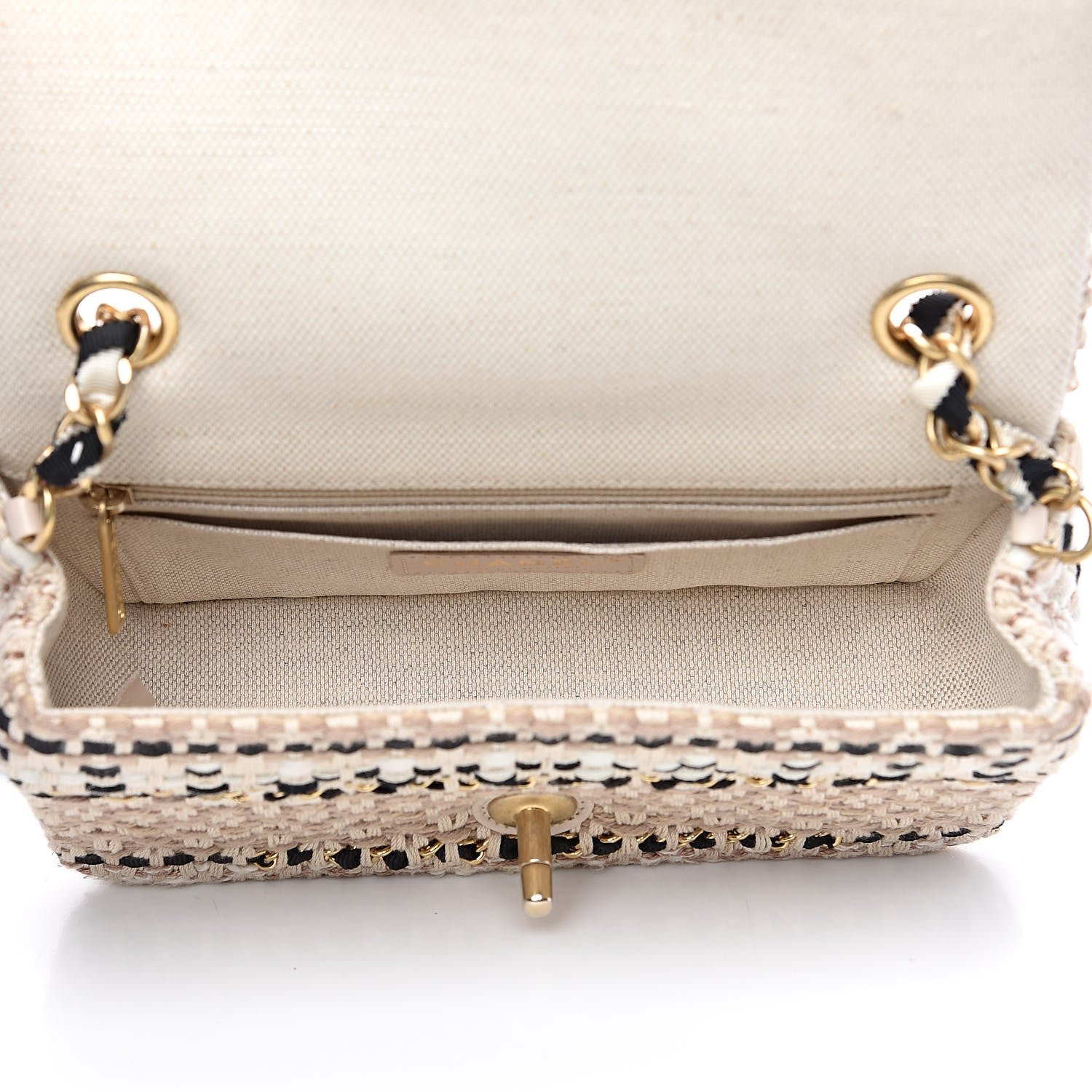 Chanel Tweed Chain Braid Mini Flap Beige White Black 5 of 12