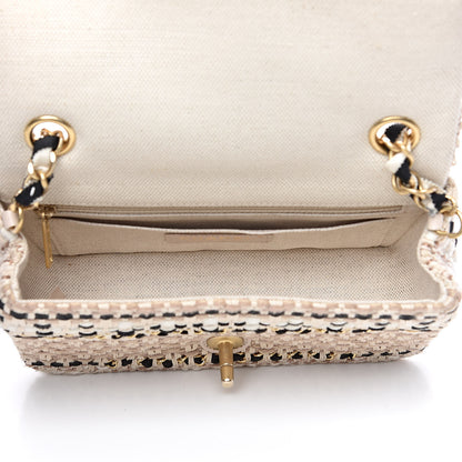 Chanel Tweed Chain Braid Mini Flap Beige White Black 5 of 12