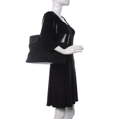 Saint Laurent Calfskin Raffia Medium Shopper Tote Black 2 of 15