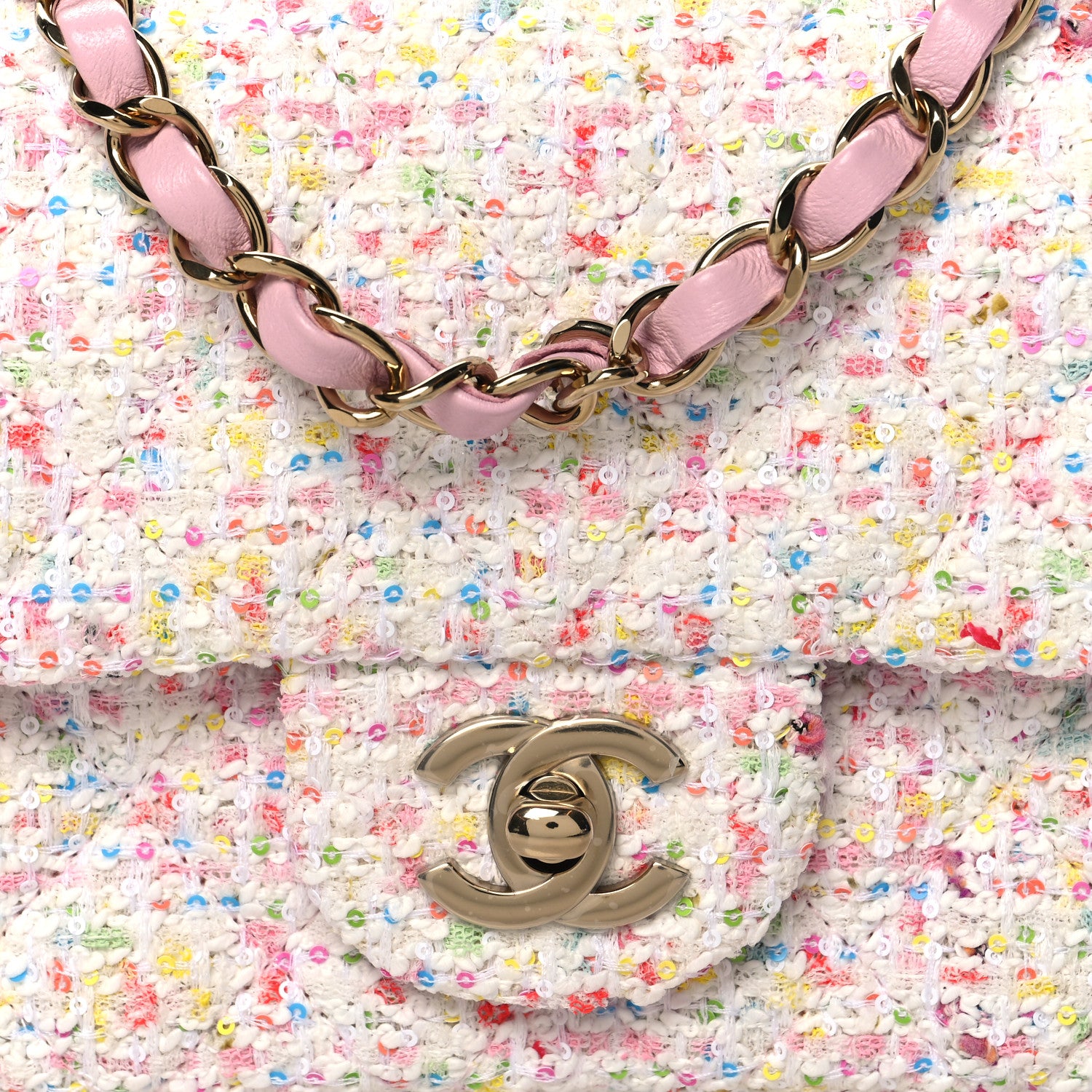 Chanel Tweed Quilted Mini Rectangular Flap White Pink Green Blue 8 of 11