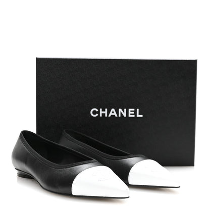 Chanel Lambskin Iridescent Lambskin Cap Toe CC Flats 37 Black White 9 of 9