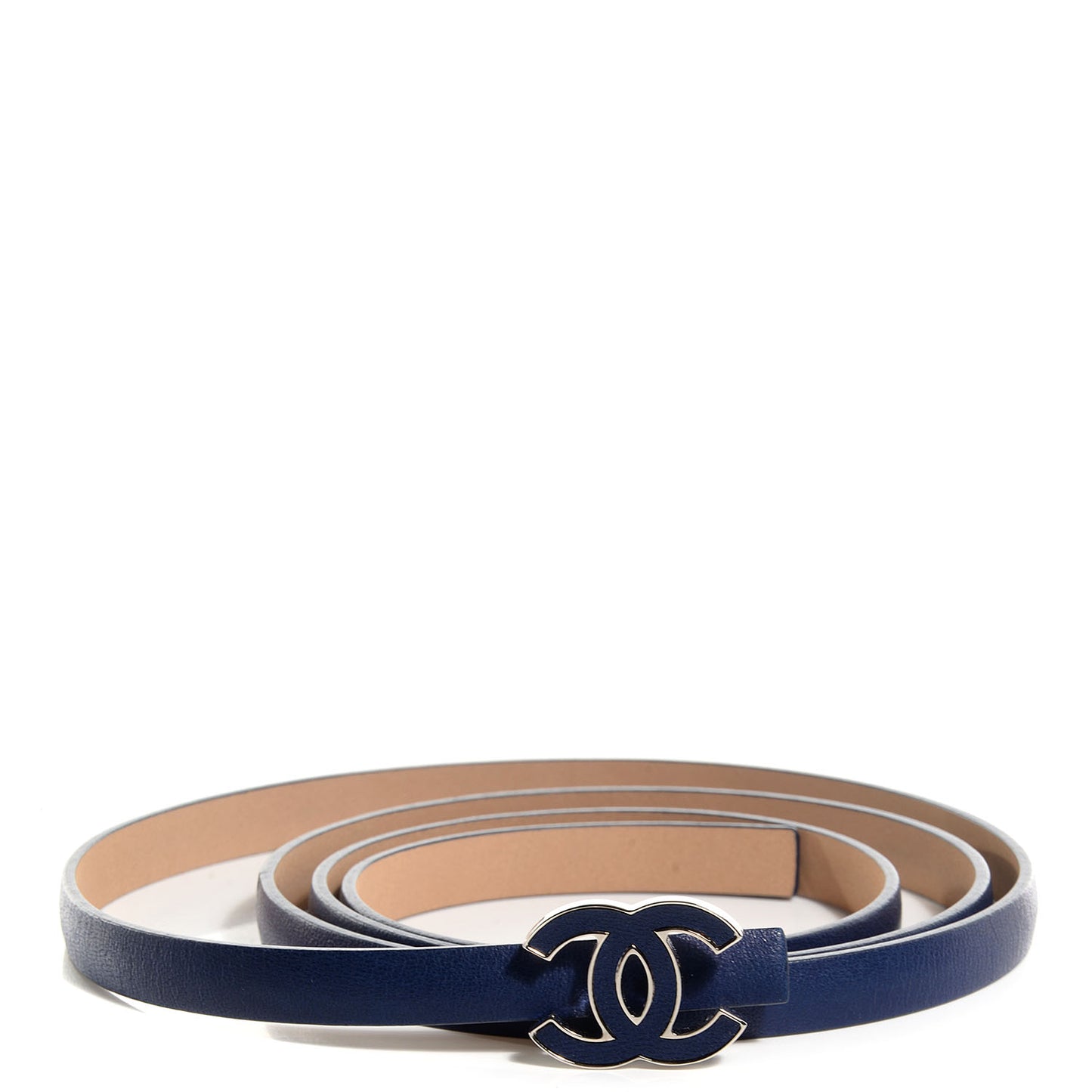 Leather CC Logo Skinny Belt 95 38 Navy Blue