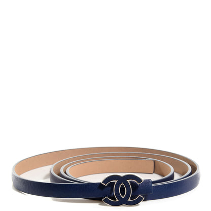 Chanel Leather CC Logo Skinny Belt 95 38 Navy Blue 1 of 7