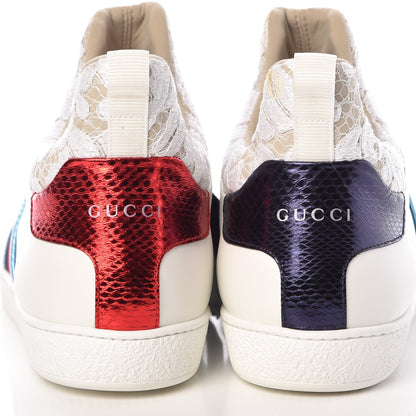 Gucci Calfskin Lace Ayers Sylvie Web Womens New Ace High Top Sneakers 40.5 White 6 of 11
