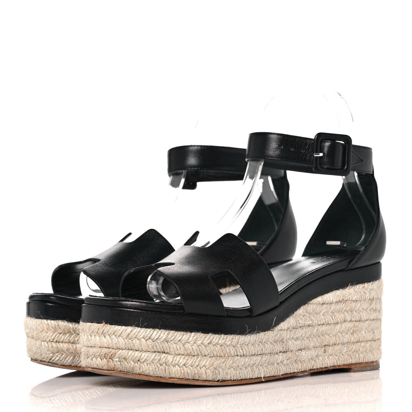 Goatskin Elda Espadrille Wedge Sandals 37 Black