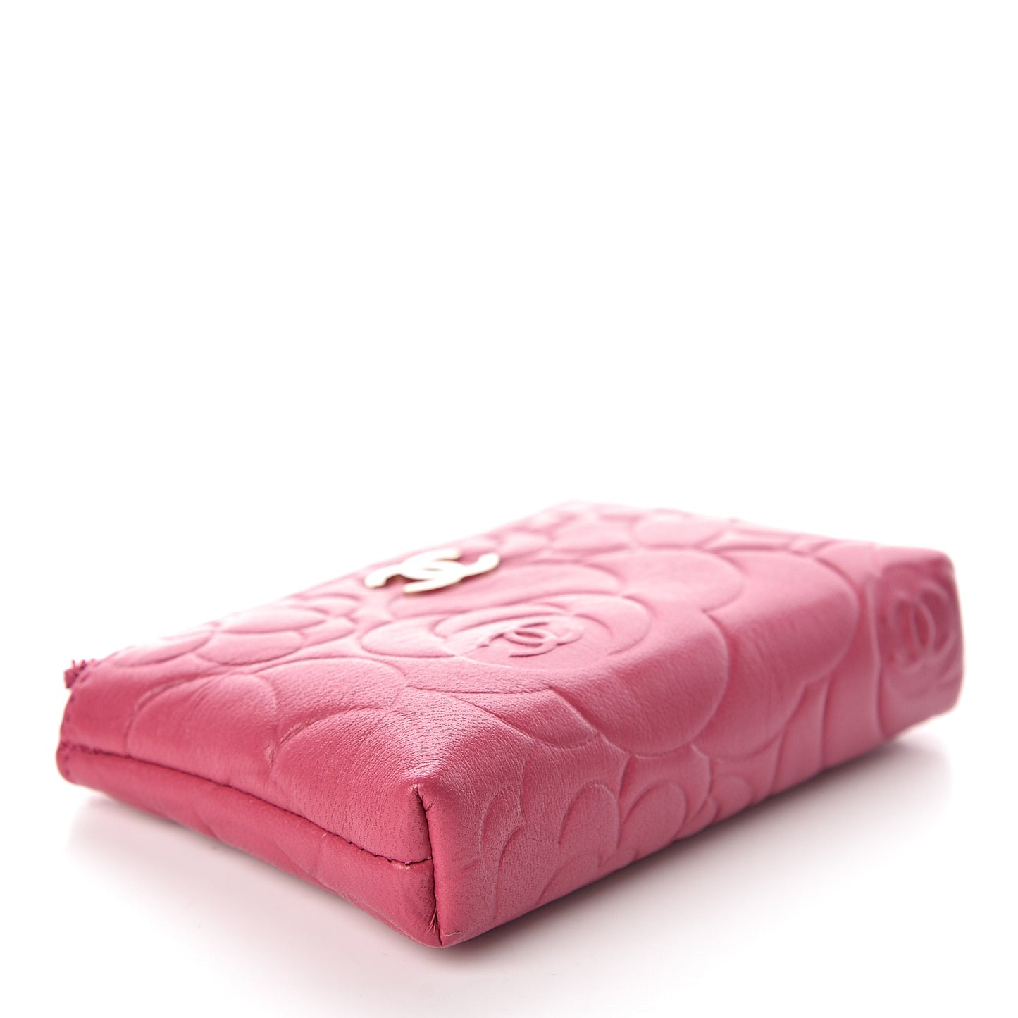 Lambskin Camellia Embossed Key Holder Case Fuchsia