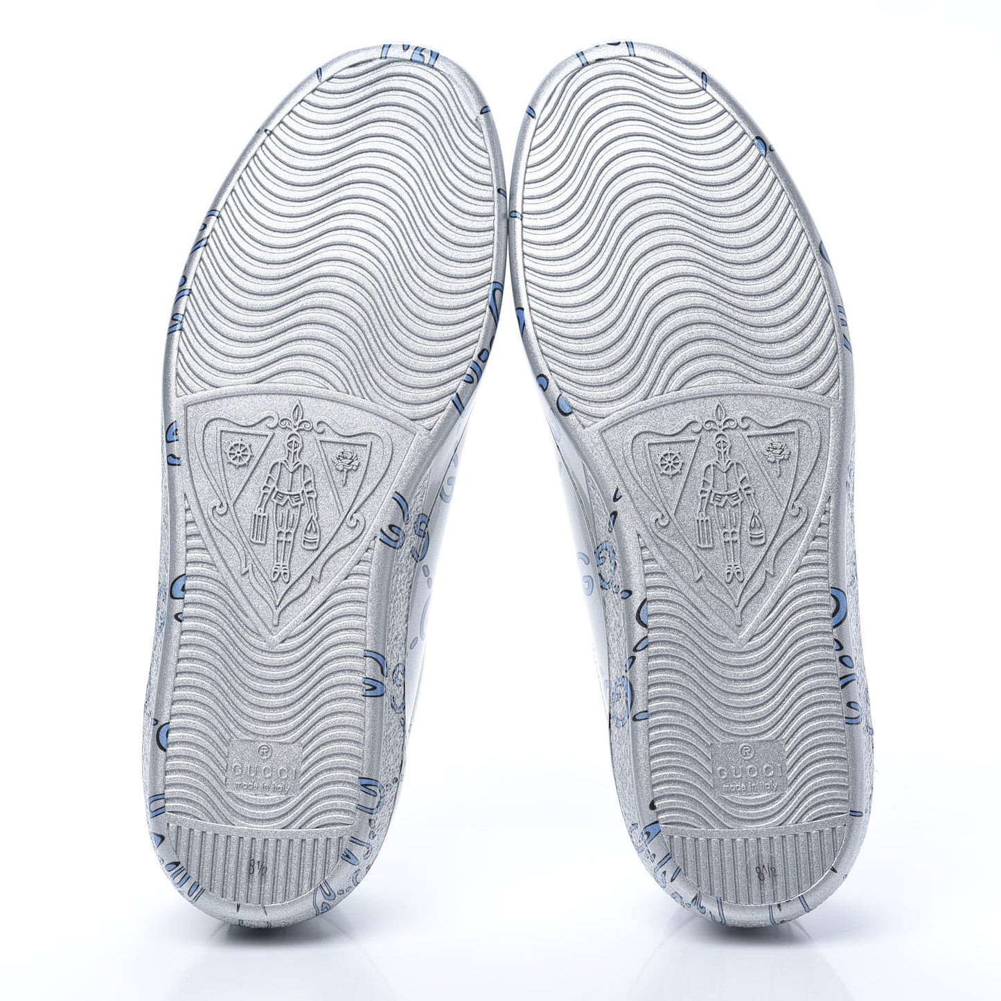 Miro Rubber Wax GucciGhost Print Mens New Ace Sneakers 8.5 Silver