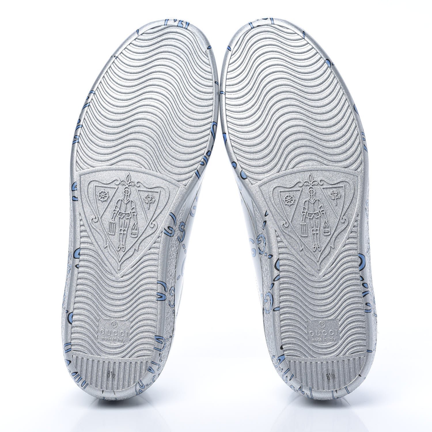 Gucci Miro Rubber Wax GucciGhost Print Mens New Ace Sneakers 8.5 Silver 5 of 9