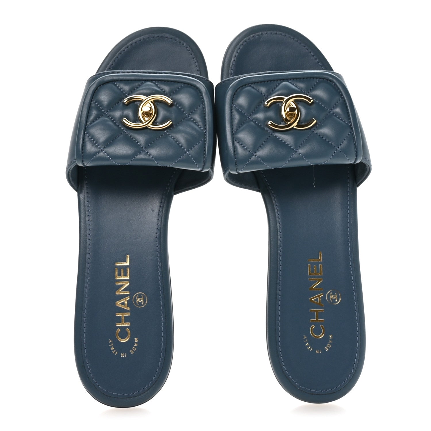 Chanel Lambskin Quilted Turnlock Flat Mules 39.5 Dark Blue 2 of 9