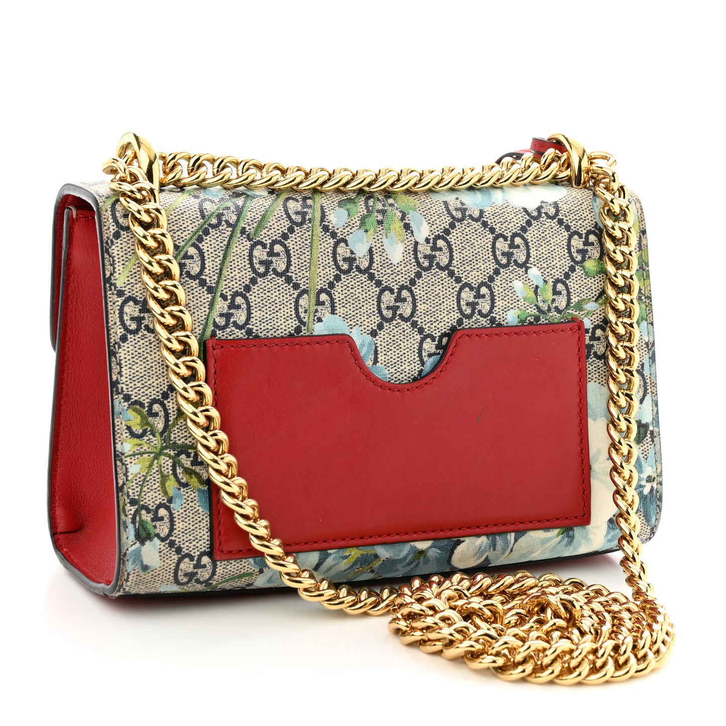 GG Supreme Monogram Blooms Small Padlock Shoulder Bag Beige Blue Navy Hibiscus Red