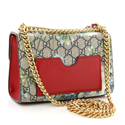 Gucci GG Supreme Monogram Blooms Small Padlock Shoulder Bag Beige Blue Navy Hibiscus Red 3 of 12