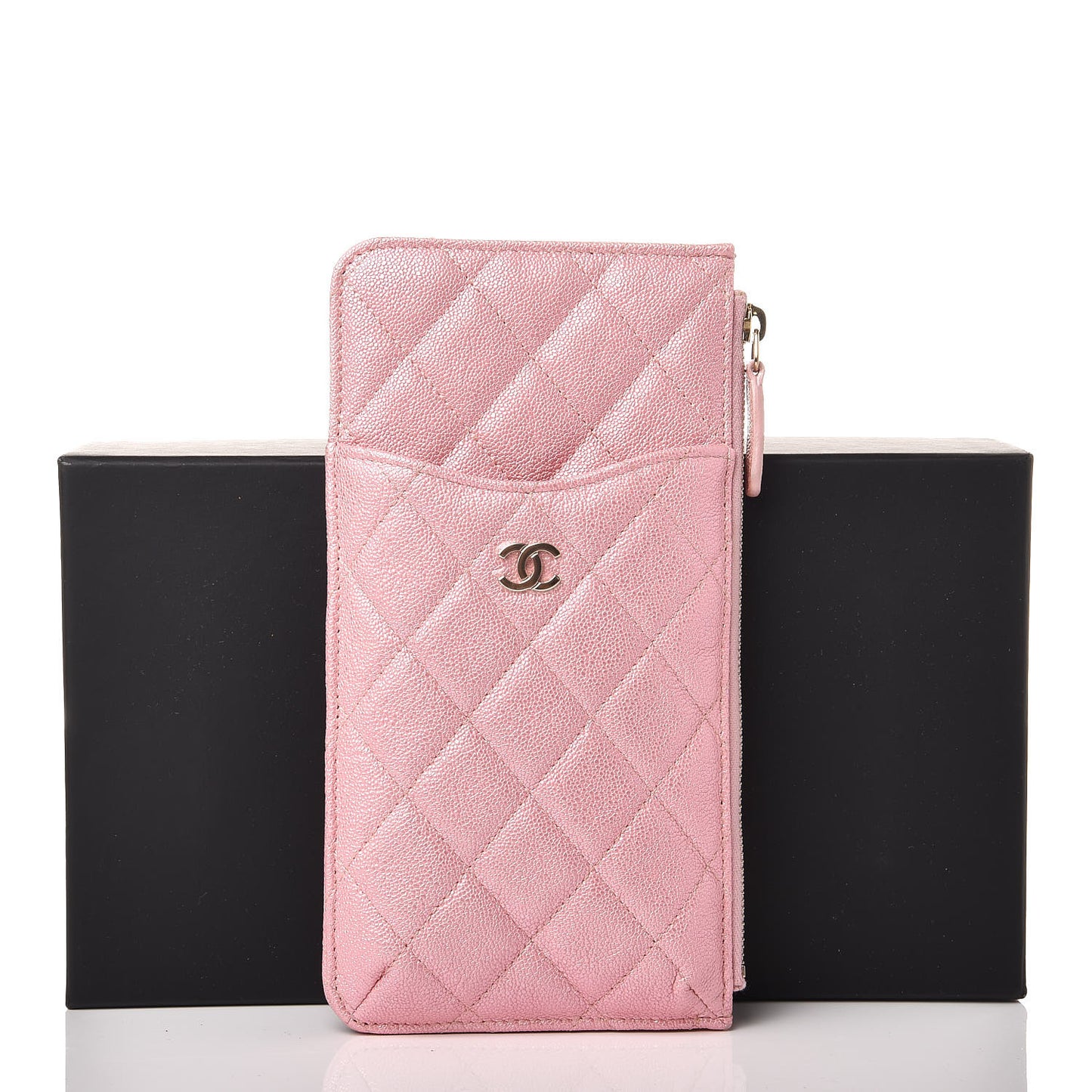 Iridescent Caviar Quilted Classic iPhone Pouch Rose Pink