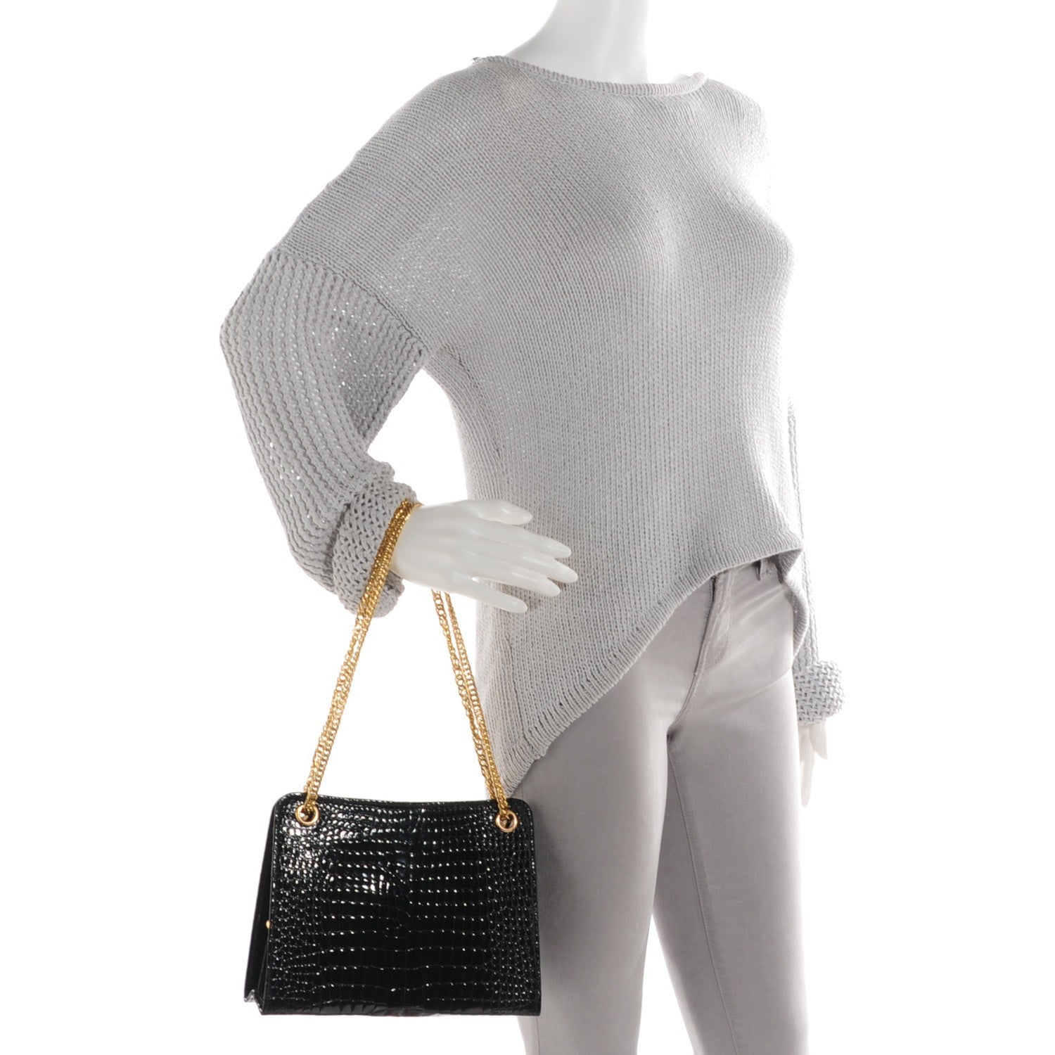 Gucci Shiny Crocodile Chain Tote Black 2 of 6