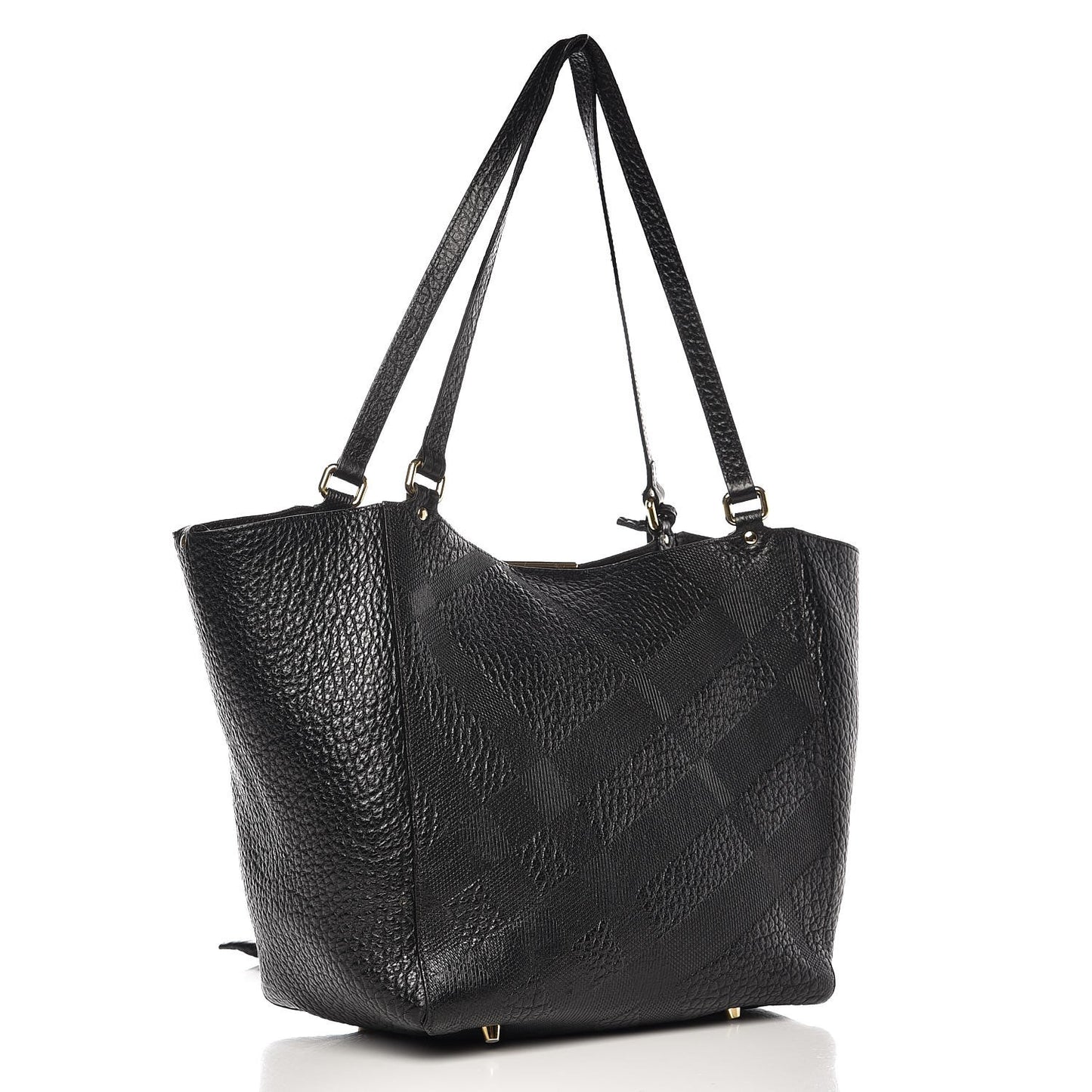 Signature Grain Calfskin Check Embossed Small Canterbury Tote Black
