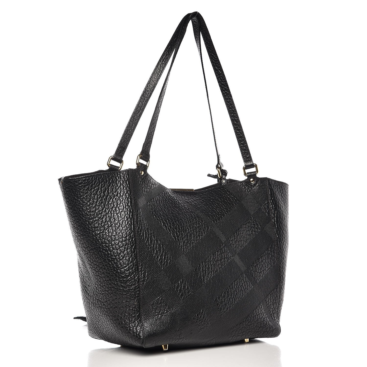 Burberry Signature Grain Calfskin Check Embossed Small Canterbury Tote Black 4 of 8