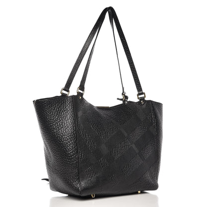 Burberry Signature Grain Calfskin Check Embossed Small Canterbury Tote Black 4 of 8