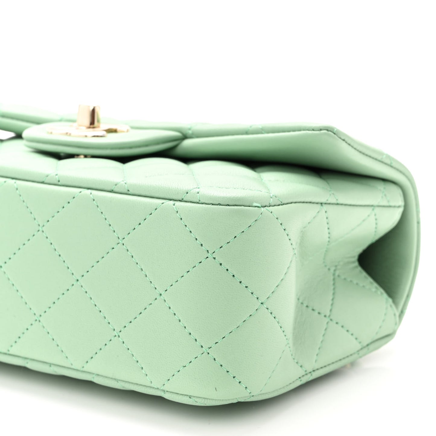 Lambskin Quilted Mini Top Handle Rectangular Flap Light Green