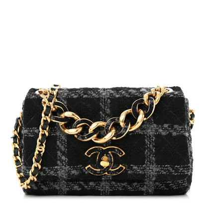 Chanel Wool Tweed Quilted Elegant Chain Flap Black Grey 1 of 10