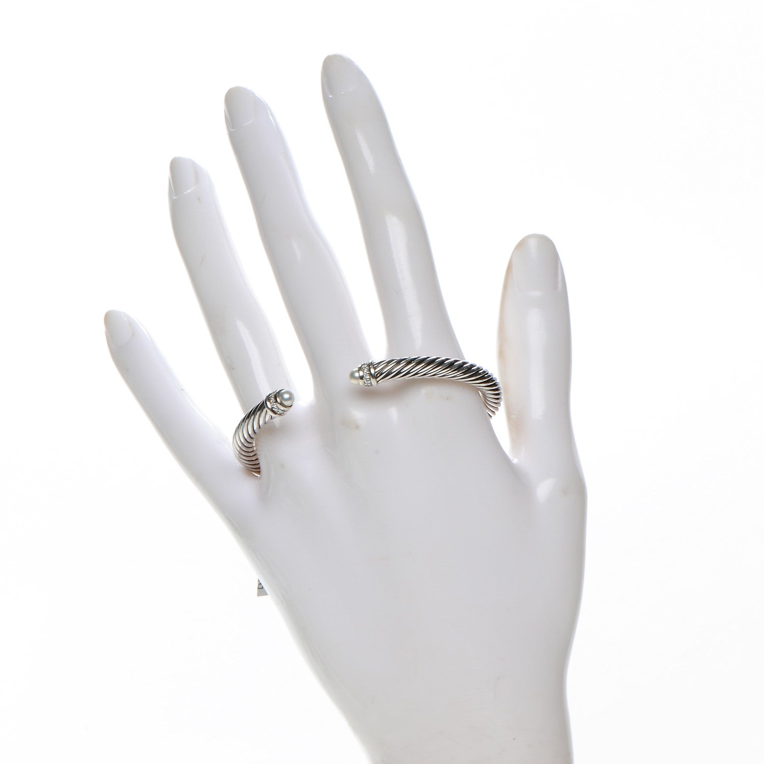 David Yurman Sterling Silver Diamond Pearl 5mm Cable Classics Bracelet 2 of 4