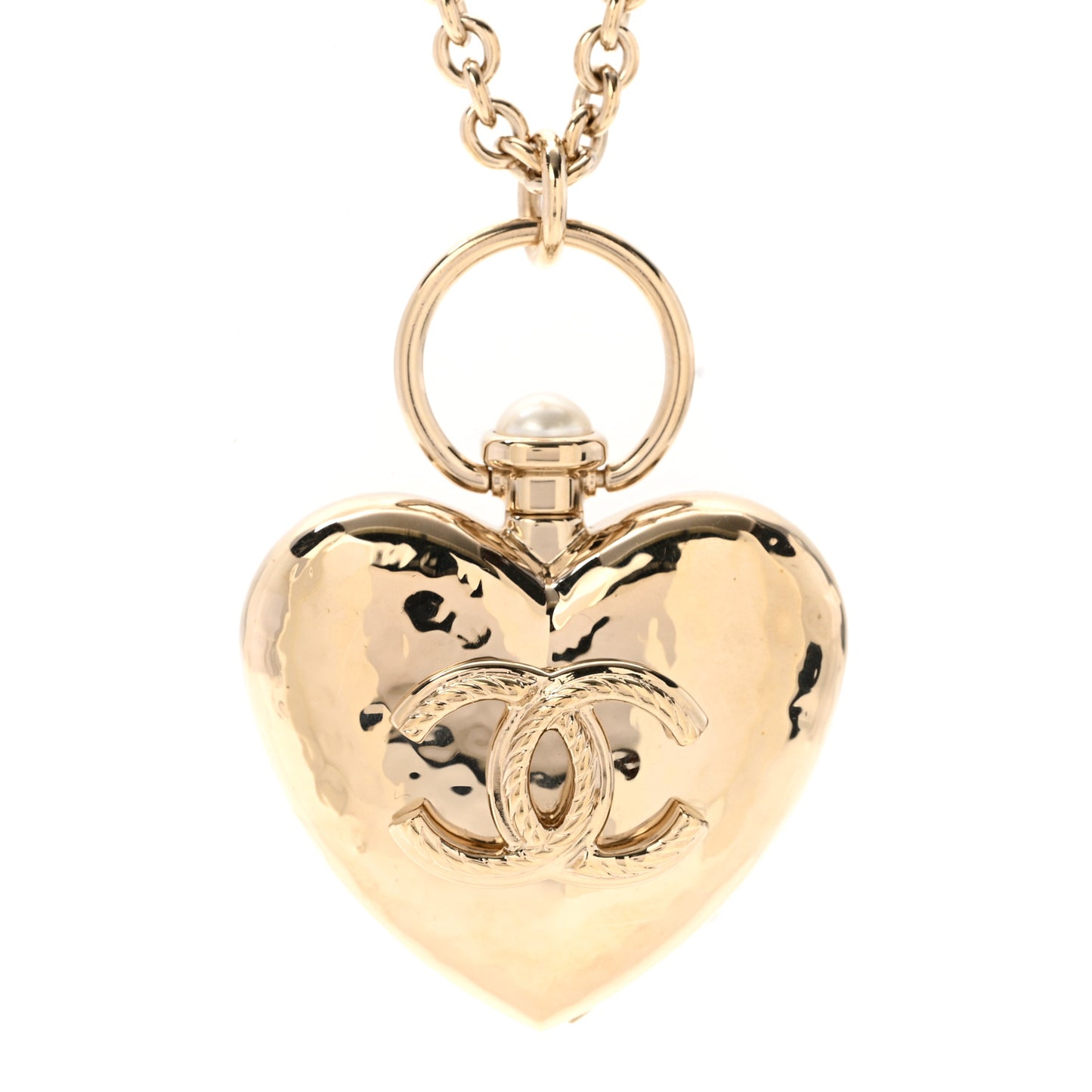Metal CC Heart Locket Necklace Gold