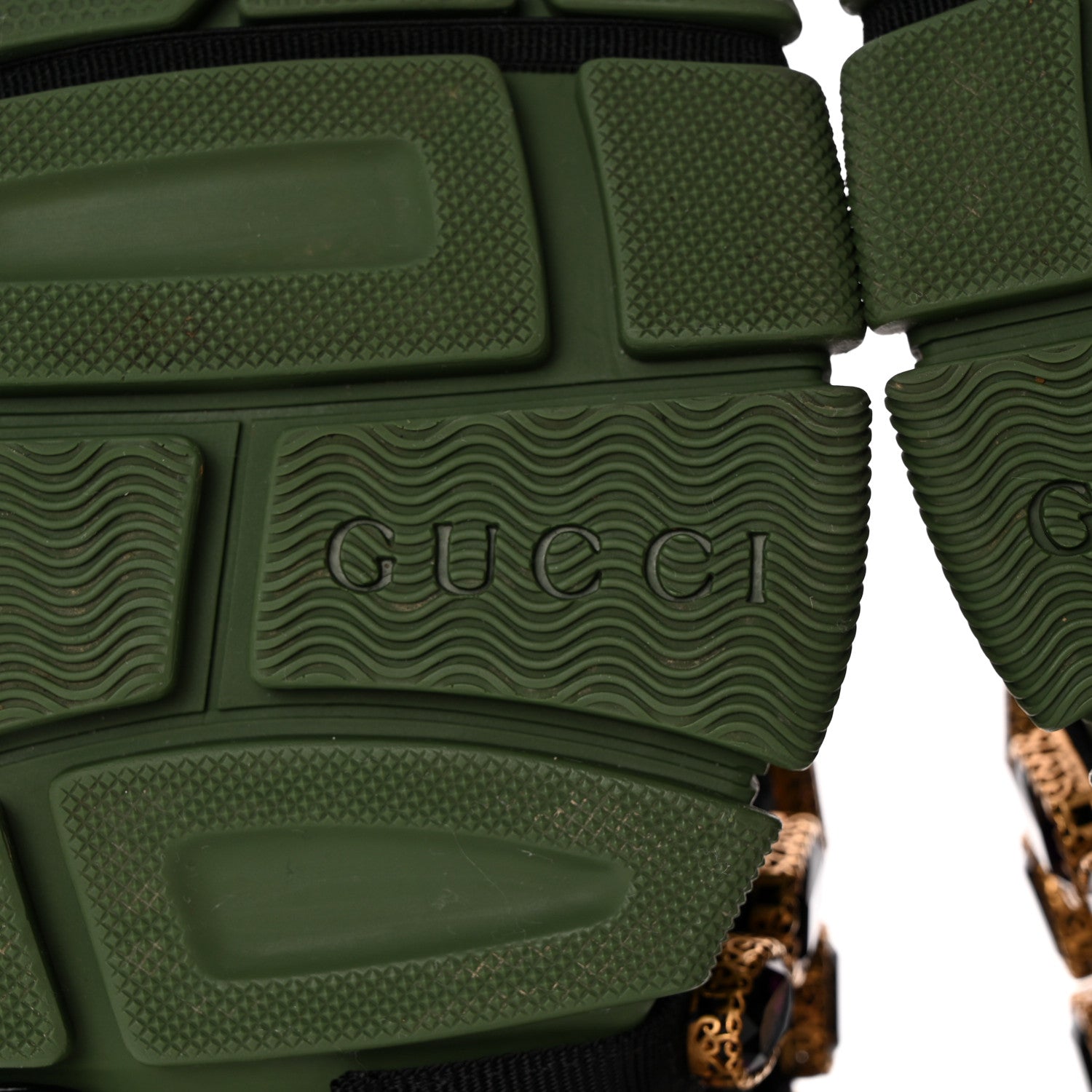 Gucci X SEGA Mesh Suede Calfskin Removable Crystals Mens Flashtrek Sneakers 36 Loess Black Olive Green 6 of 9