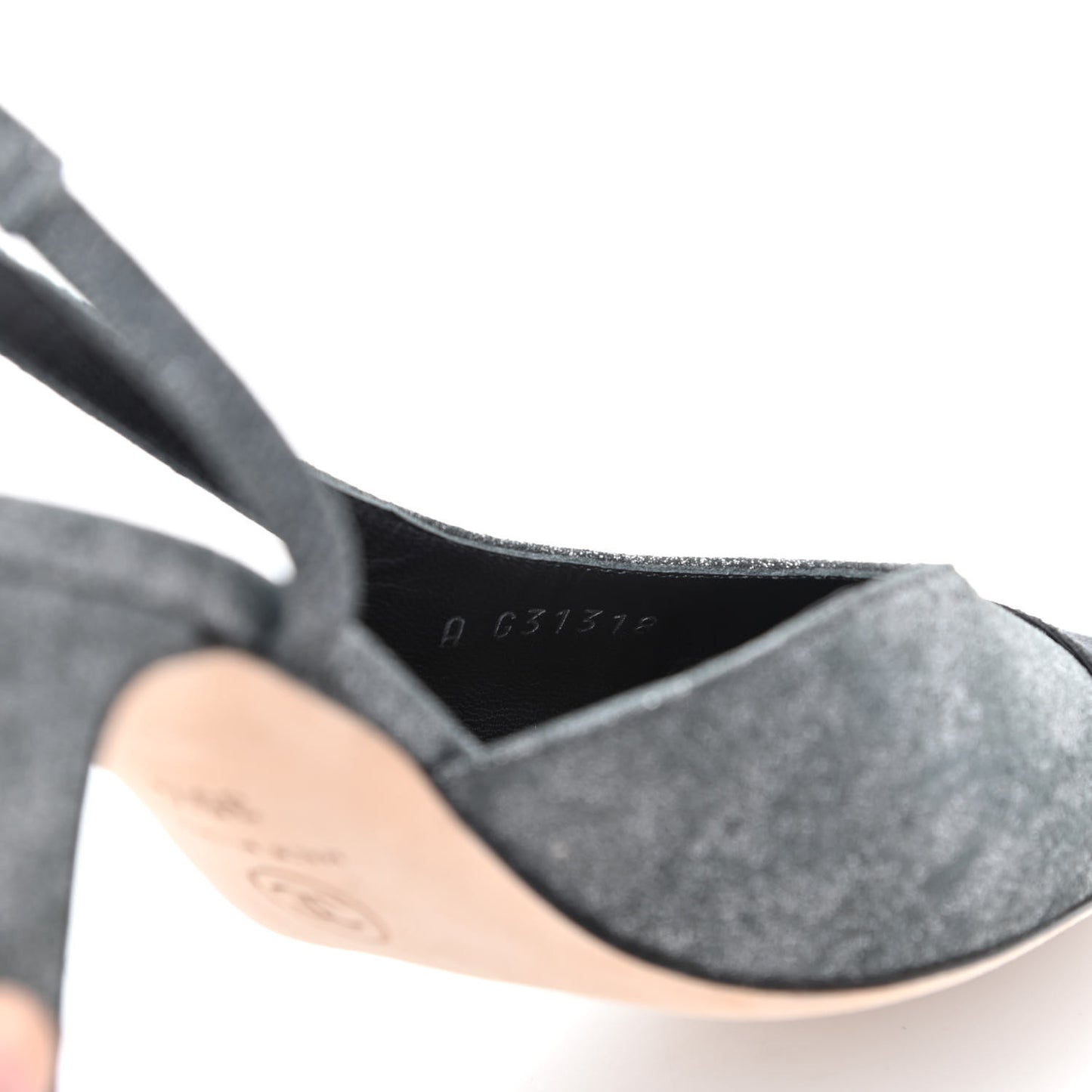 Lambskin Grosgrain Cap Toe CC Slingback Sandals 35.5 Black Silver