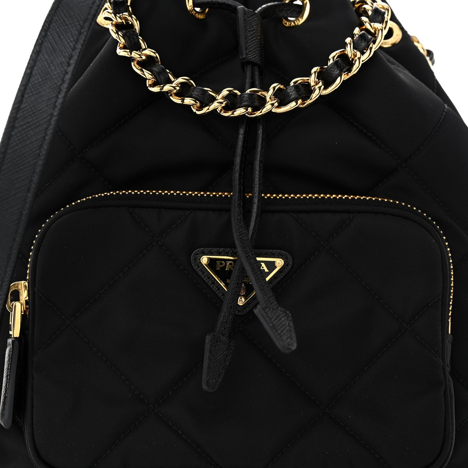Prada Re-Nylon Saffiano Stitched Re-Edition 1995 Chaine Drawstring Bucket Bag Black 7 of 9