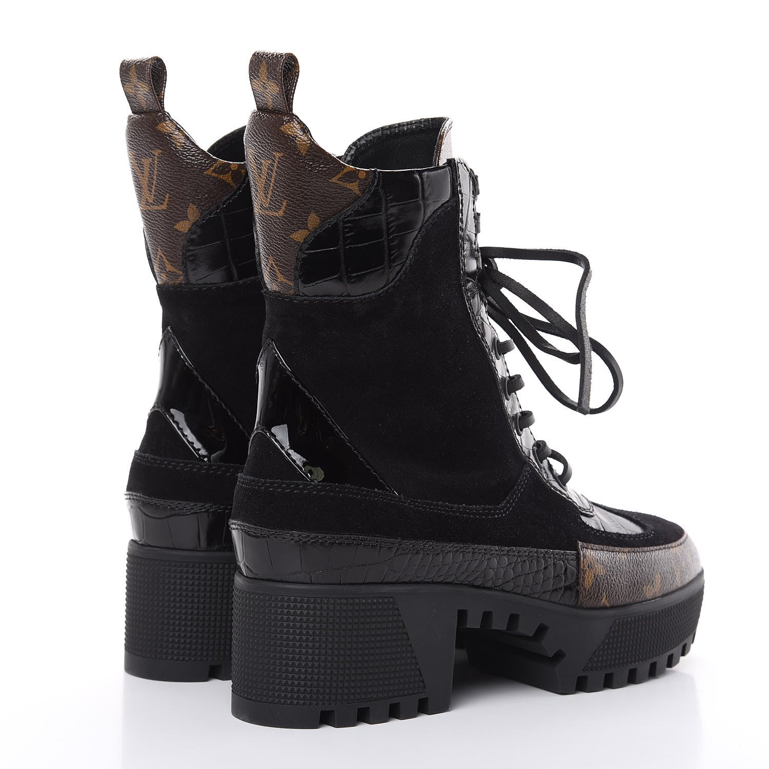 Louis Vuitton Suede Calfskin Monogram Laureate Platform Desert Boots 36 Black 4 of 8