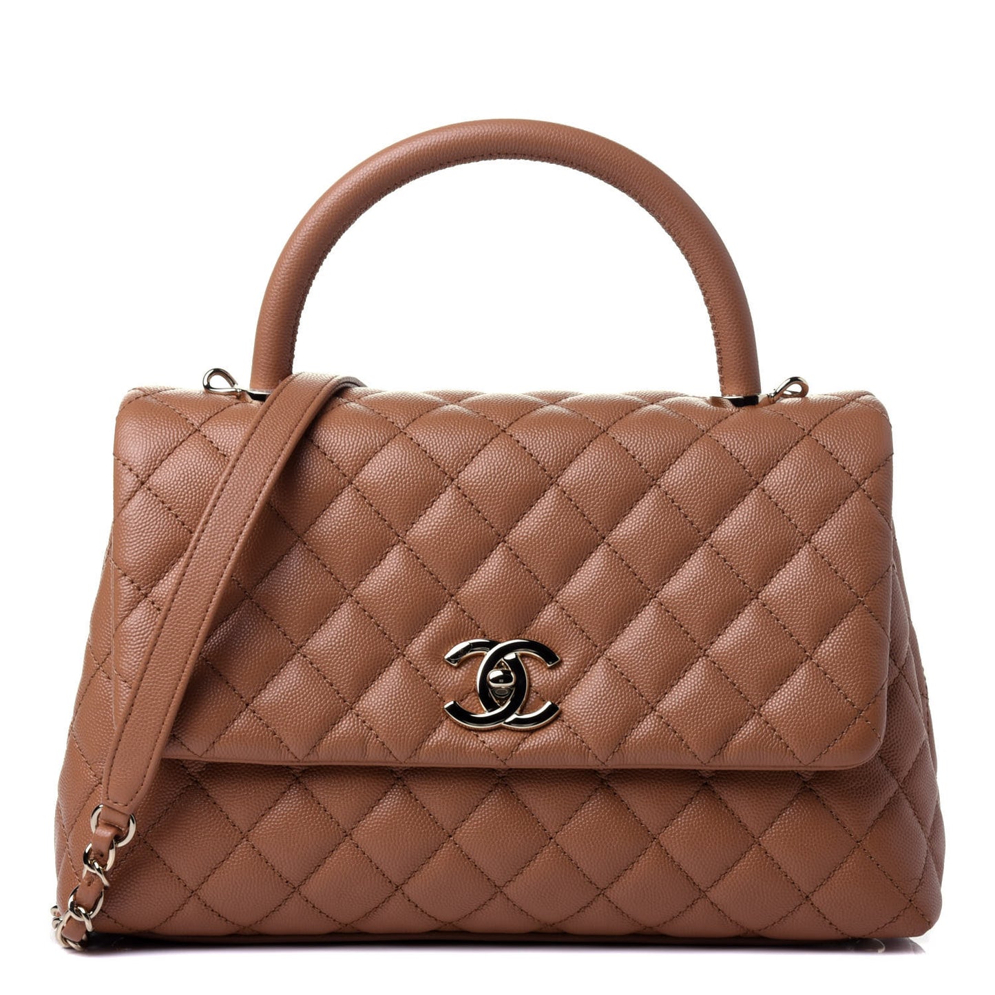 Caviar Quilted Small Coco Handle Flap Brown