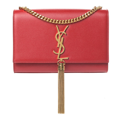 Saint Laurent Grain De Poudre Small Classic Monogram Kate Tassel Satchel Red 1 of 5