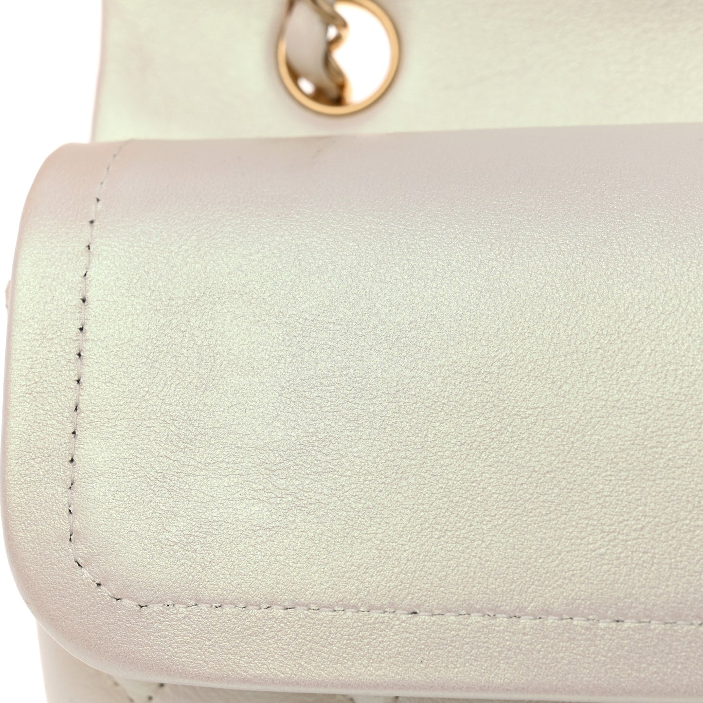 Iridescent Calfskin Quilted Medium Double Flap White